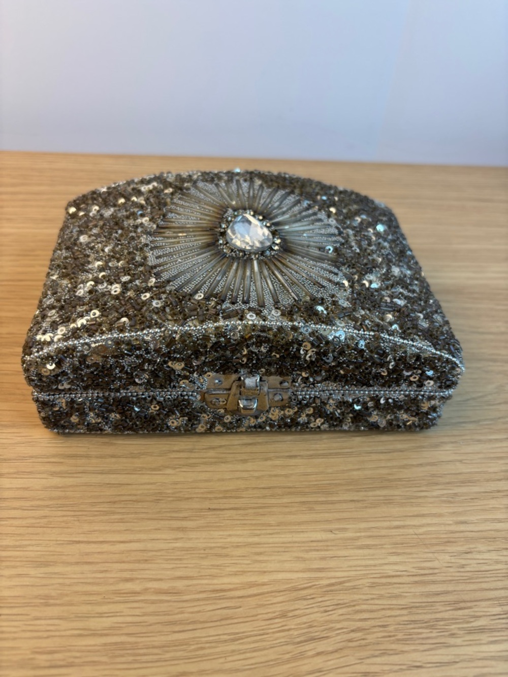 Silver Sequin/Glass Beaded Trinket Box